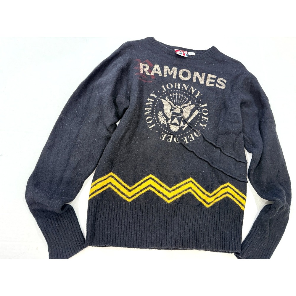 Ramones Ringspun Black Yellow Band Sweater 100% Lambswool Women's Size XL